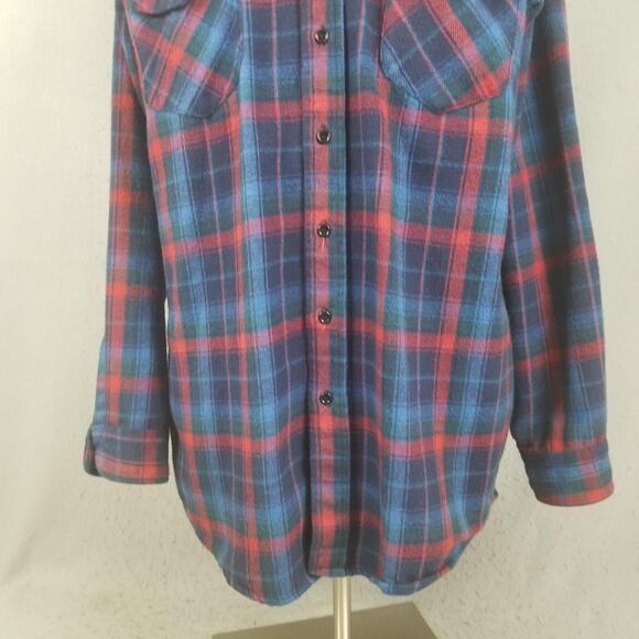 OshKosh B'gosh Shirt Mens Large Tall Blue Red Plaid Flannel Button Pockets - Picture 3 of 16